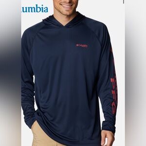 Columbia Men's Blue Hoodie with Red Logo